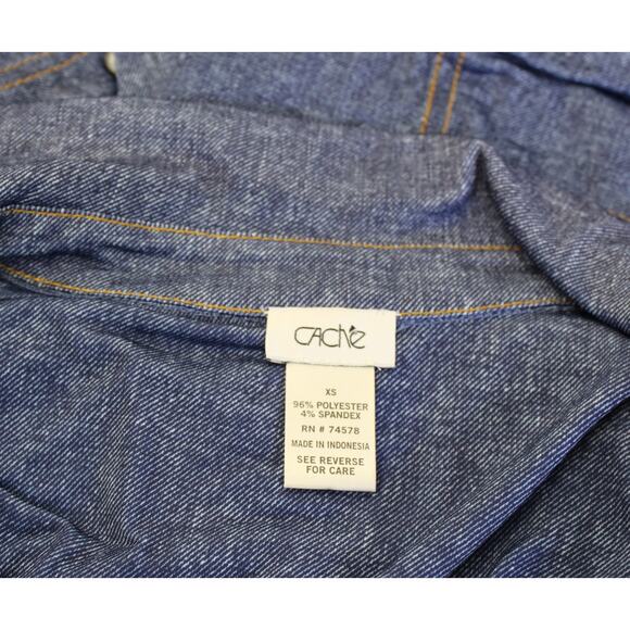 Cache Blue Denim Print V Neck Faux Button Up Long Sleeve Dress Size XS Bodycon - Picture 3 of 6